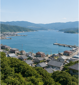 隠岐の島町の街並みと海
